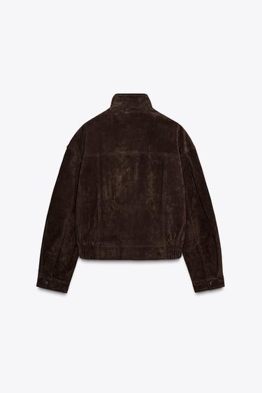 SUEDE LEATHER BOMBER JACKET WITH POCKETS - Brown marl by Zara - Image 8