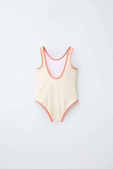 MAILLOT DE BAIN SEERSUCKER LISERÉS CONTRASTÉS 6-14 ANS - Écru de Zara - Image 1