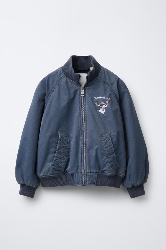 WORN EFFECT STITCH & ANGEL © DISNEY BOMBER JACKET - Blue | ZARA  