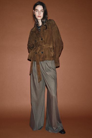 SHORT SUEDE LEATHER TRENCH COAT ZW COLLECTION LIMITED EDITION - Khaki by Zara