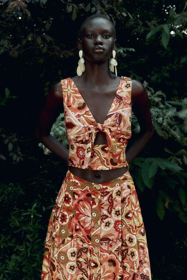 TOP RUSTIQUE IMPRIMÉ AVEC NŒUD - Multicolore de Zara - Image 4