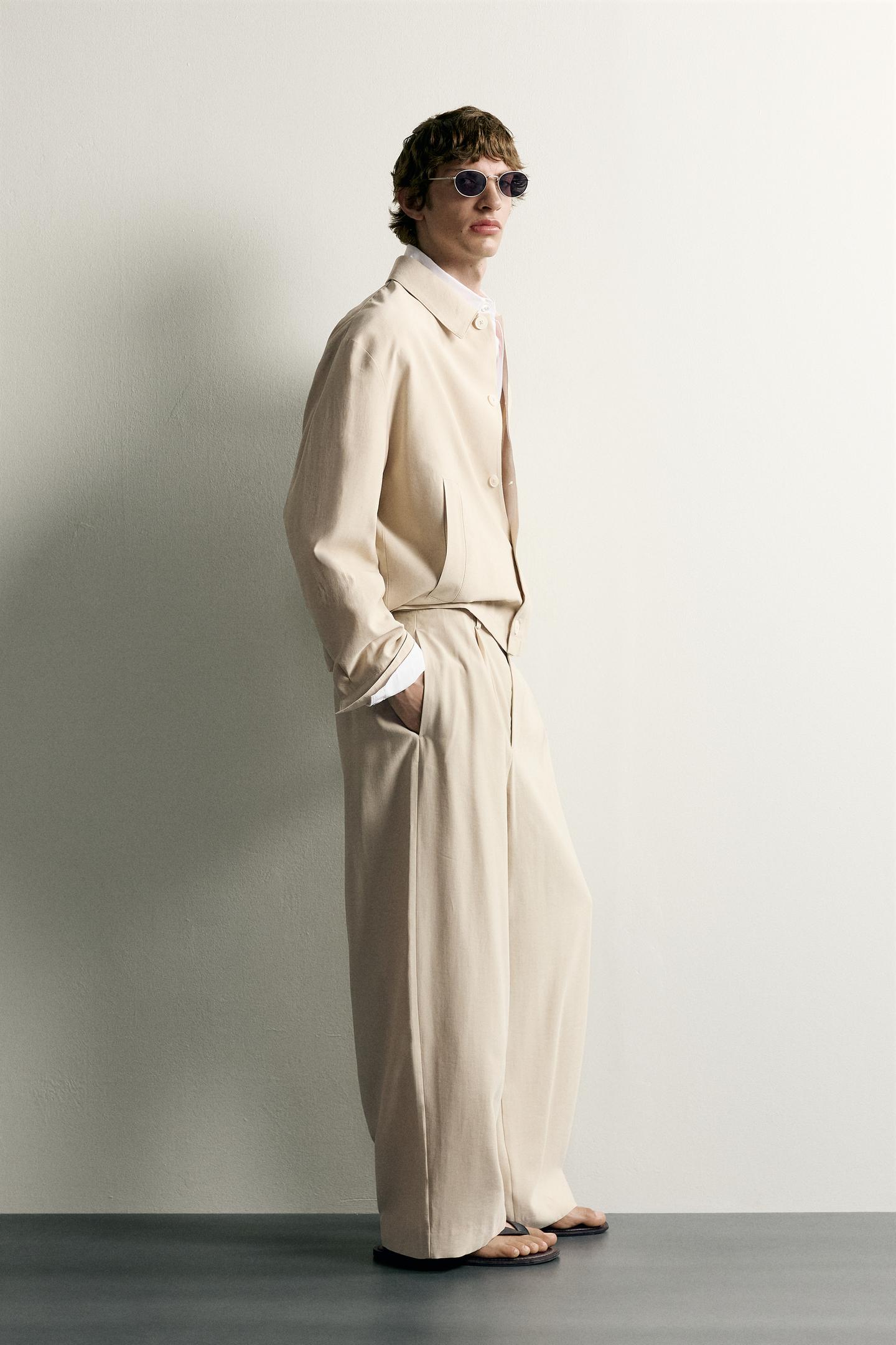 Мужские брюки Zara Pleated Relaxed-Fit, цвет: Бежевый — фото 4