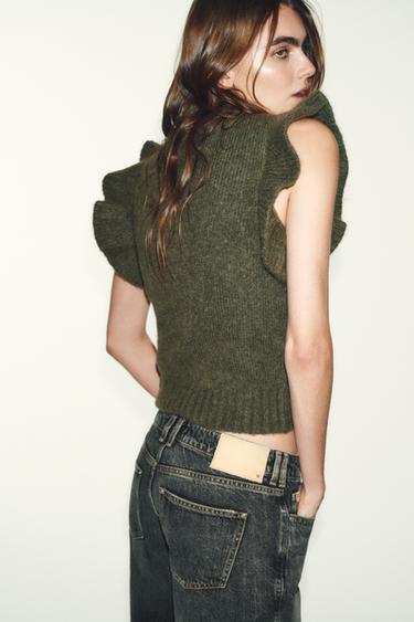 GILET AVEC LAINE ET VOLANTS - Vert de Zara - Image 3
