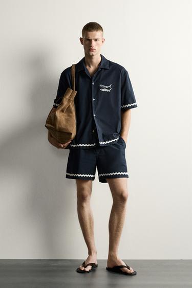 FISH EMBROIDERY SHORT BERMUDA SHORTS - Navy blue by Zara