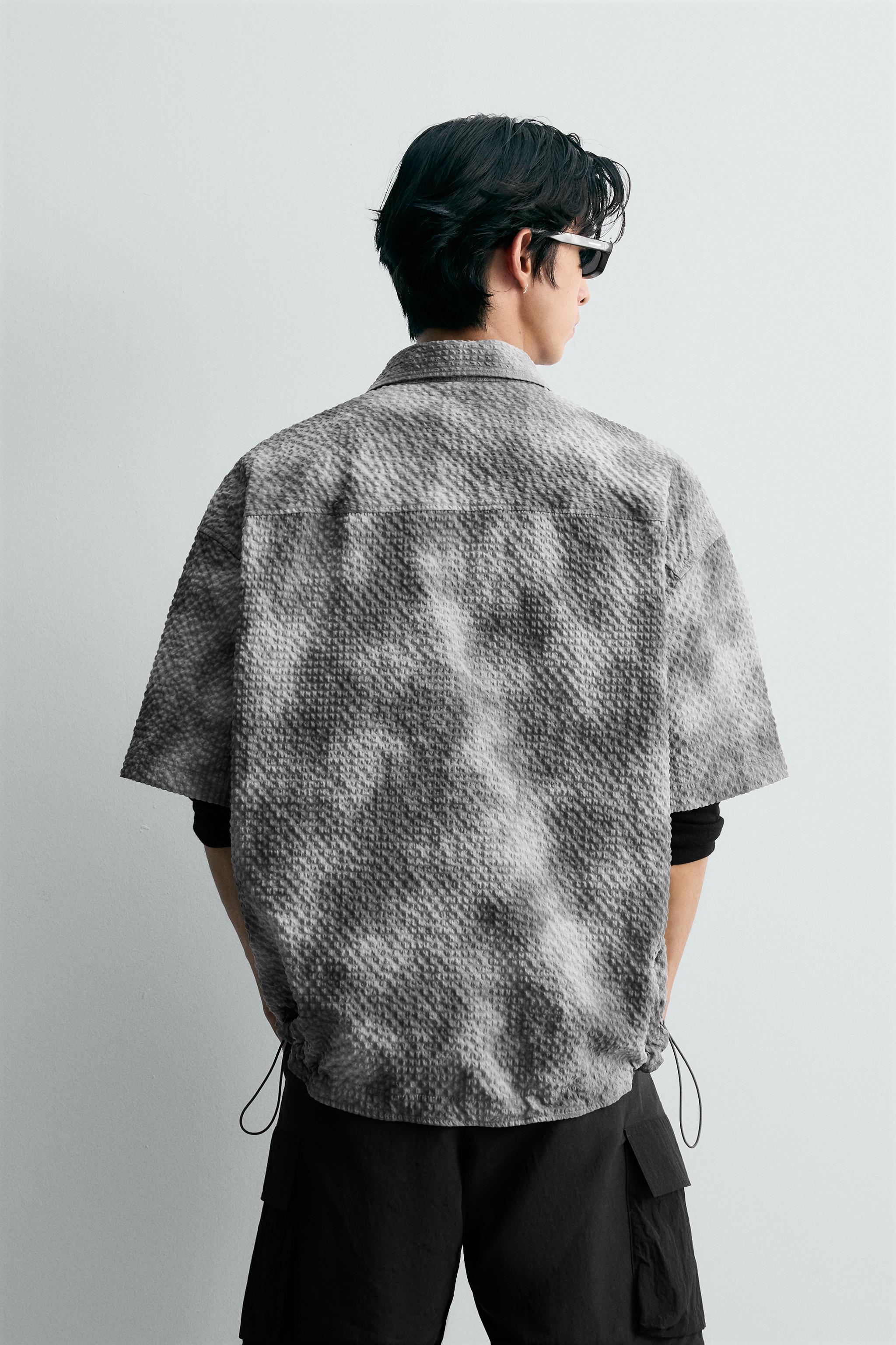 テクスチャー素材アブストラクト柄プリントシャツ - グレー | ZARA