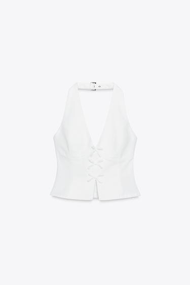 TOP CROPPED LAZOS - Blanco de Zara