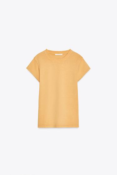 WASHED HEAVY COTTON T-SHIRT - Yellow by Zara