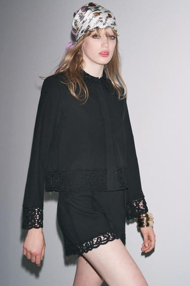Zara ZW COLLECTION CROCHET SHIRT - Black
