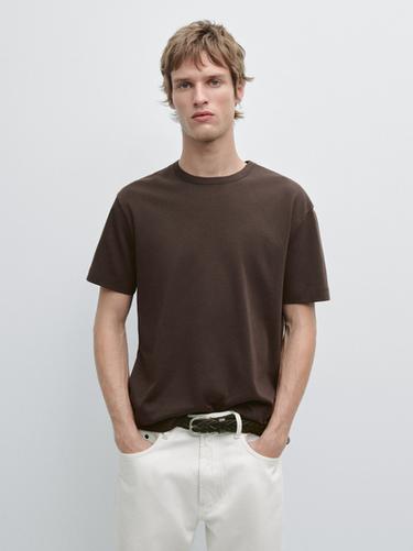Zara 100% cotton short-sleeve T-shirt - Chocolate