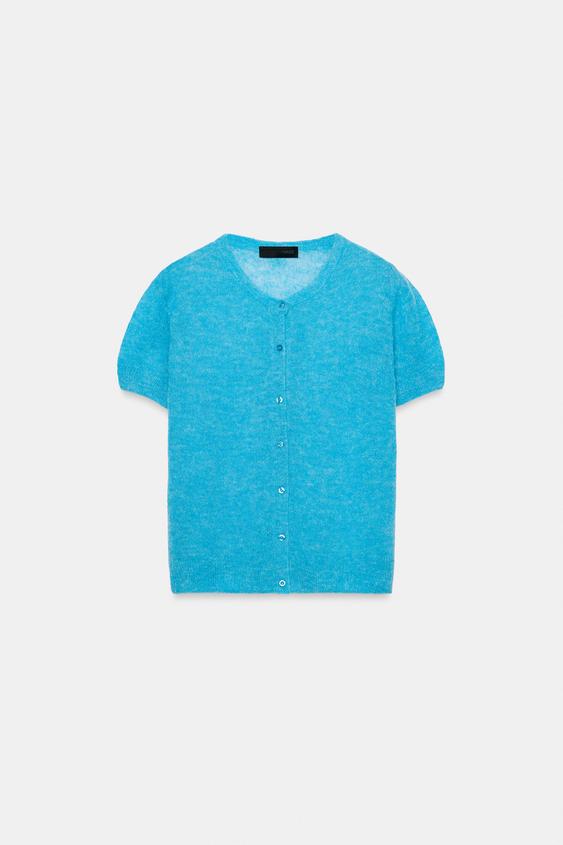 CHAQUETA PUNTO CON LANA Y ALPACA - Turquesa de Zara - Imagen 0
