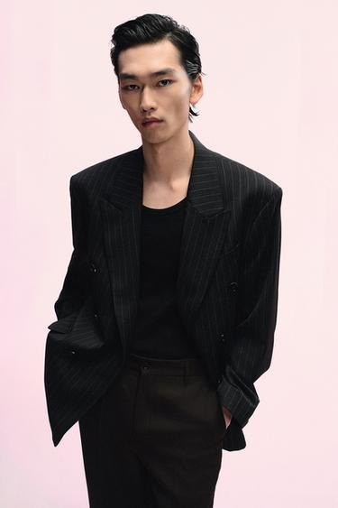Zara 雙排扣細條紋西裝外套 - 黑色