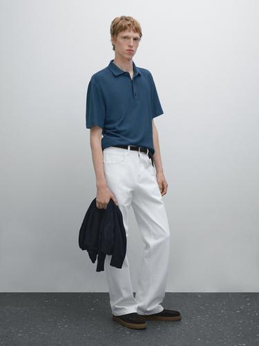 Zara Textured short sleeve polo shirt - Indigo