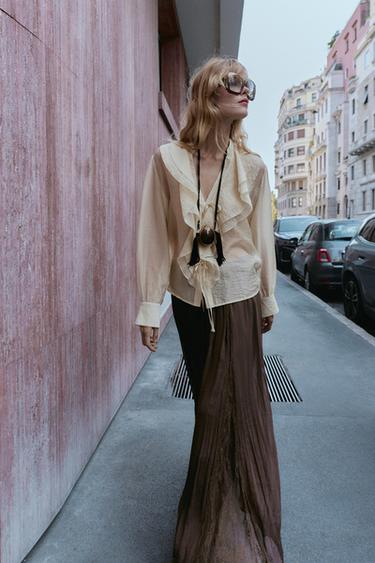 GODET LACE SKIRT - Dark brown by Zara