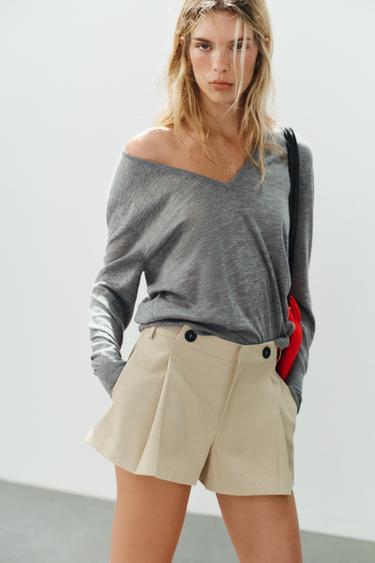 SHORTS PLIEGUES BOTONES - Beige de Zara