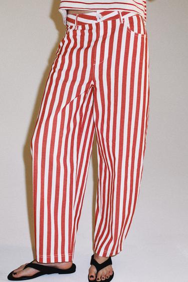 ZW COLLECTION STRIPED TAPERED JEANS - Red / White by Zara - Image 1
