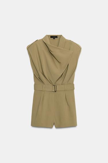 SHOULDER PAD PLAYSUIT WITH BELT - Light khaki by Zara - Image 5