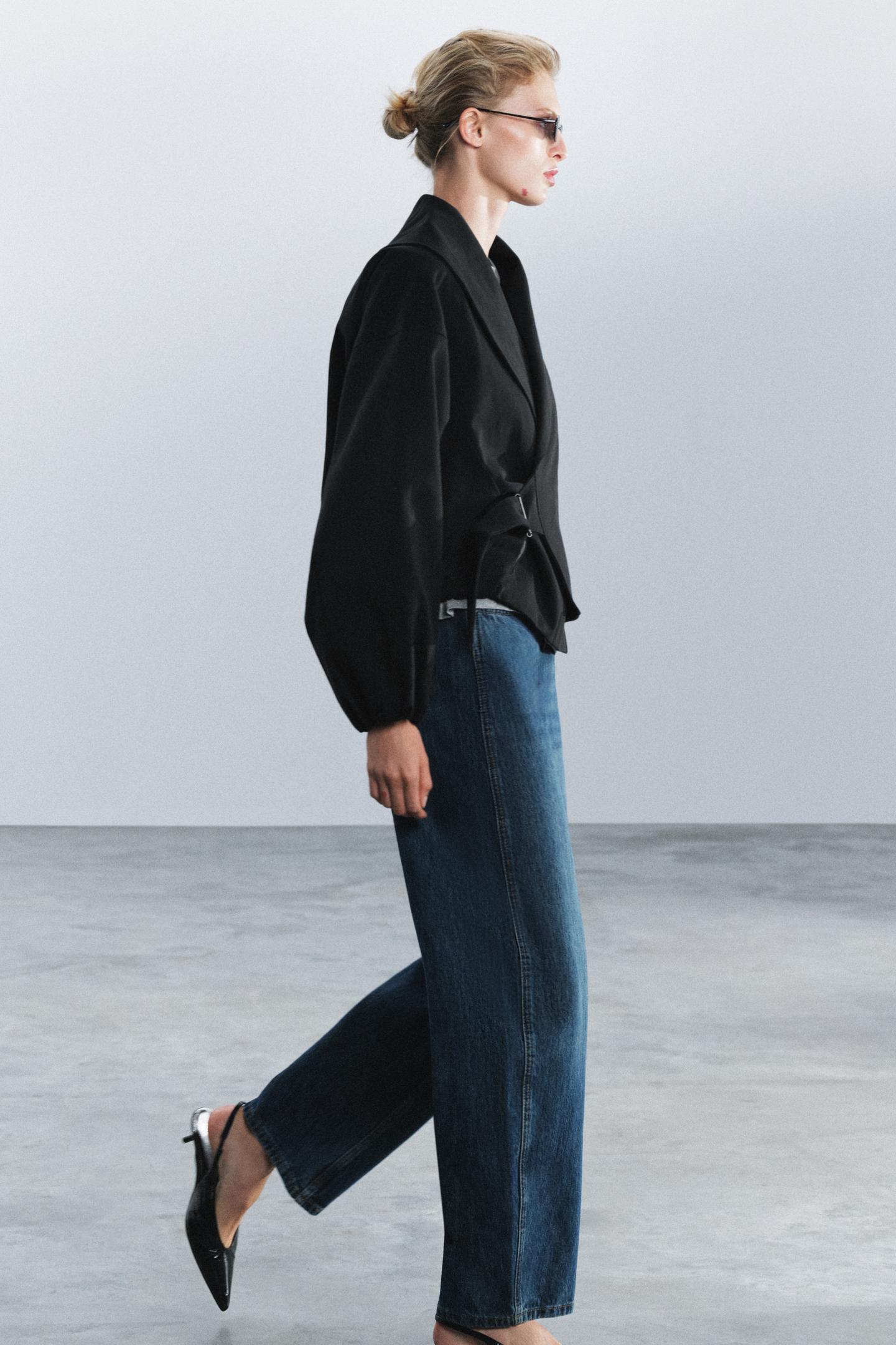 Женская куртка Zara ZW Collection Buckle Cropped Jacket, цвет: Чёрный — фото 5