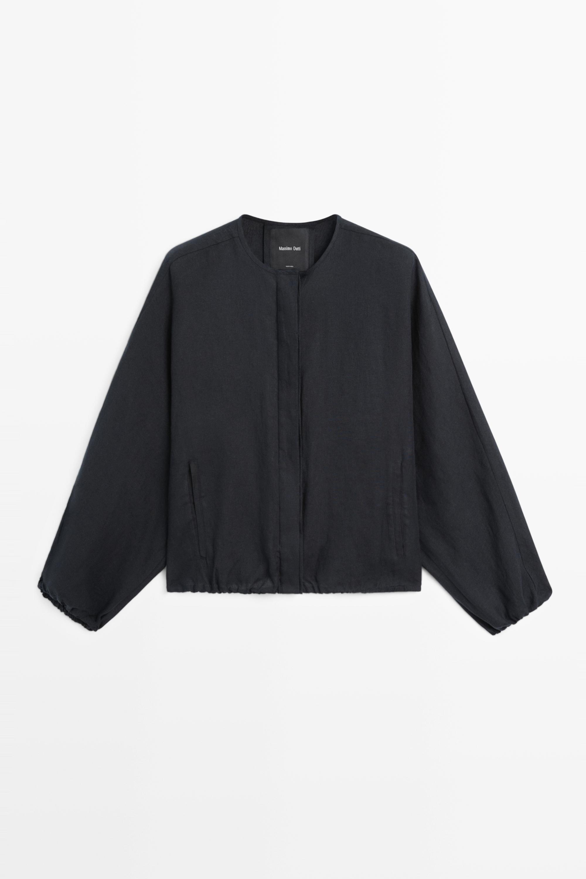 100% linen puff bomber jacket