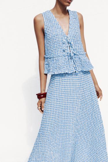 GINGHAM TOP - Light blue by Zara - Image 1