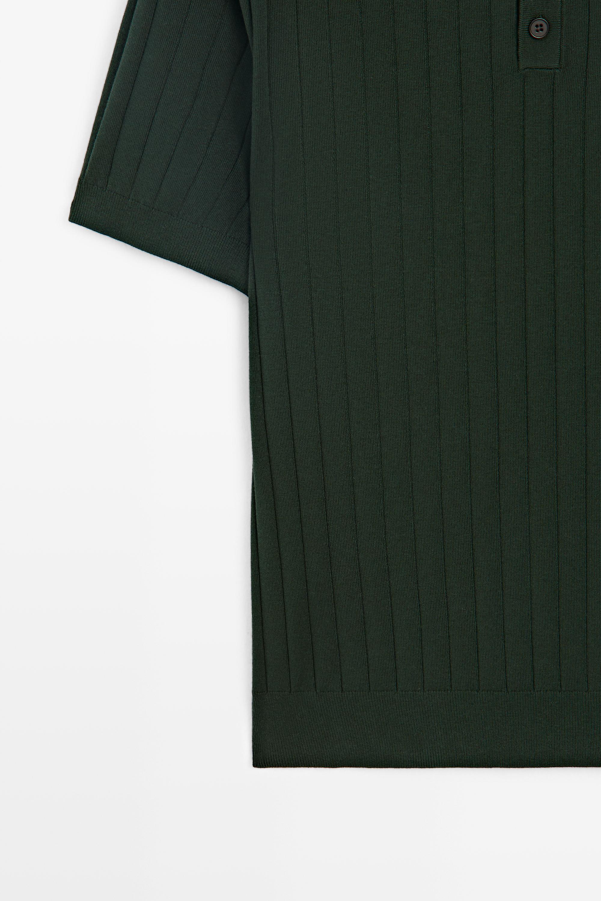 Ribbed knit cotton blend polo shirt