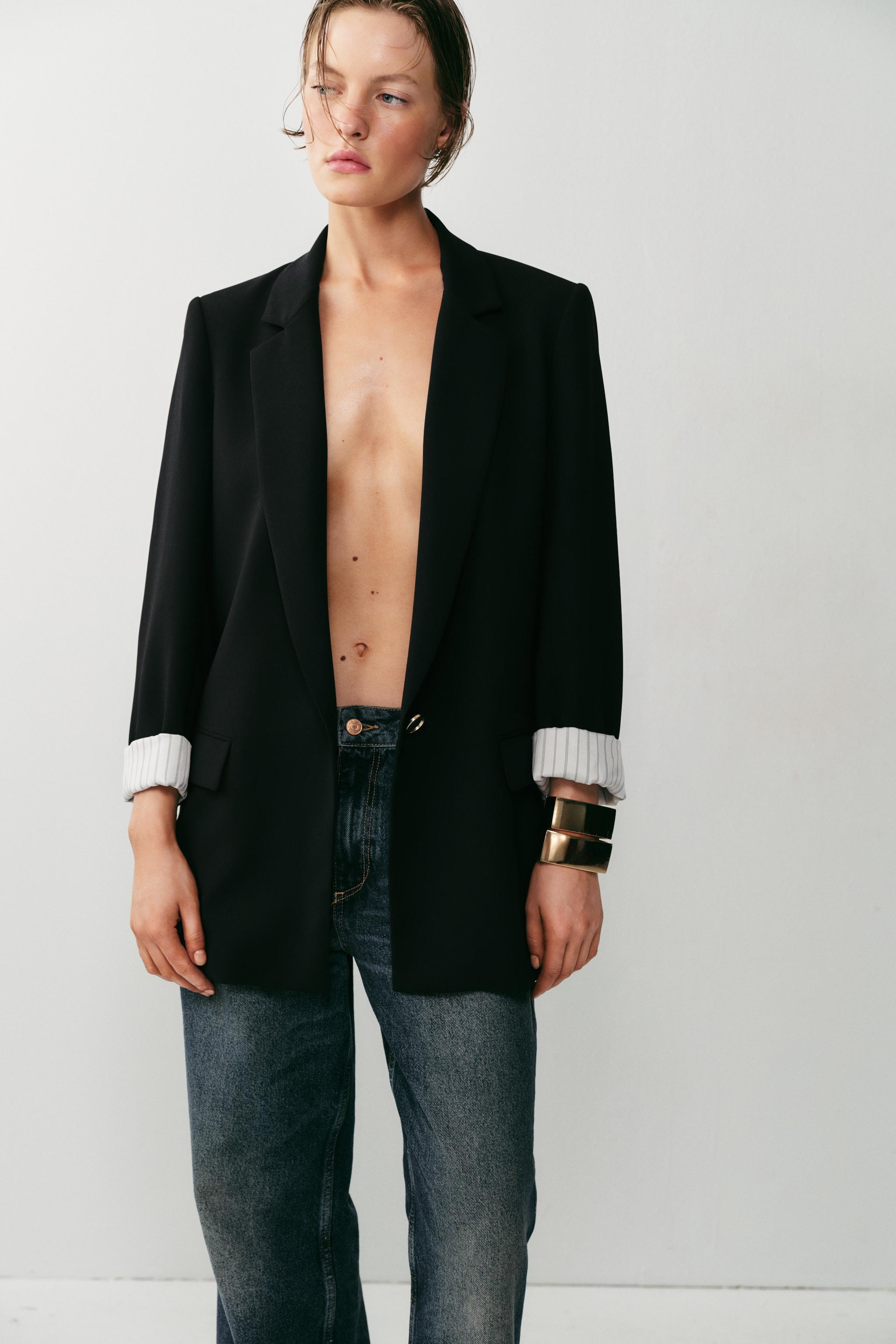 ROLL-UP SLEEVE PRINTED CUFF BLAZER