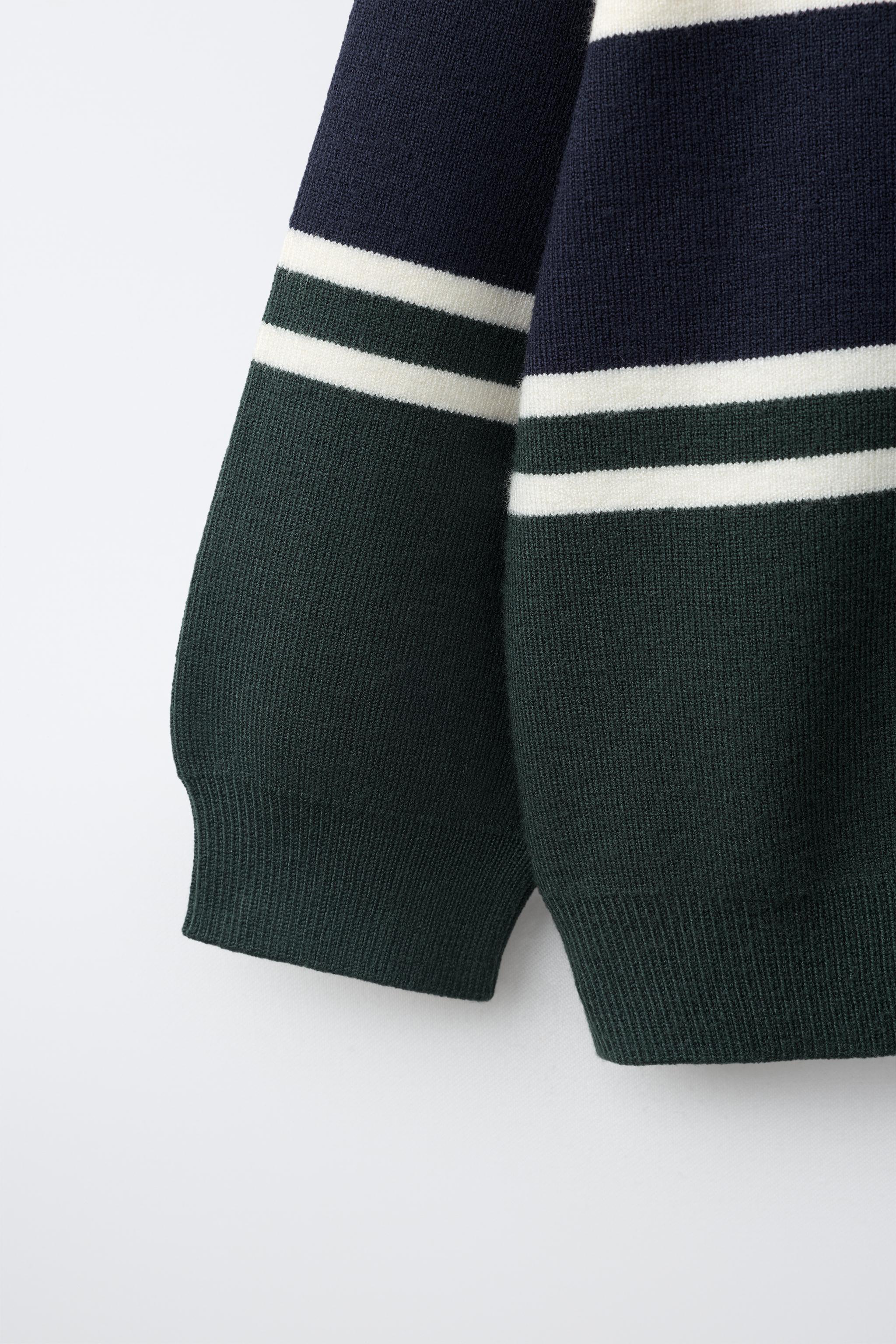 EMBROIDERED STRIPED KNIT POLO SWEATER