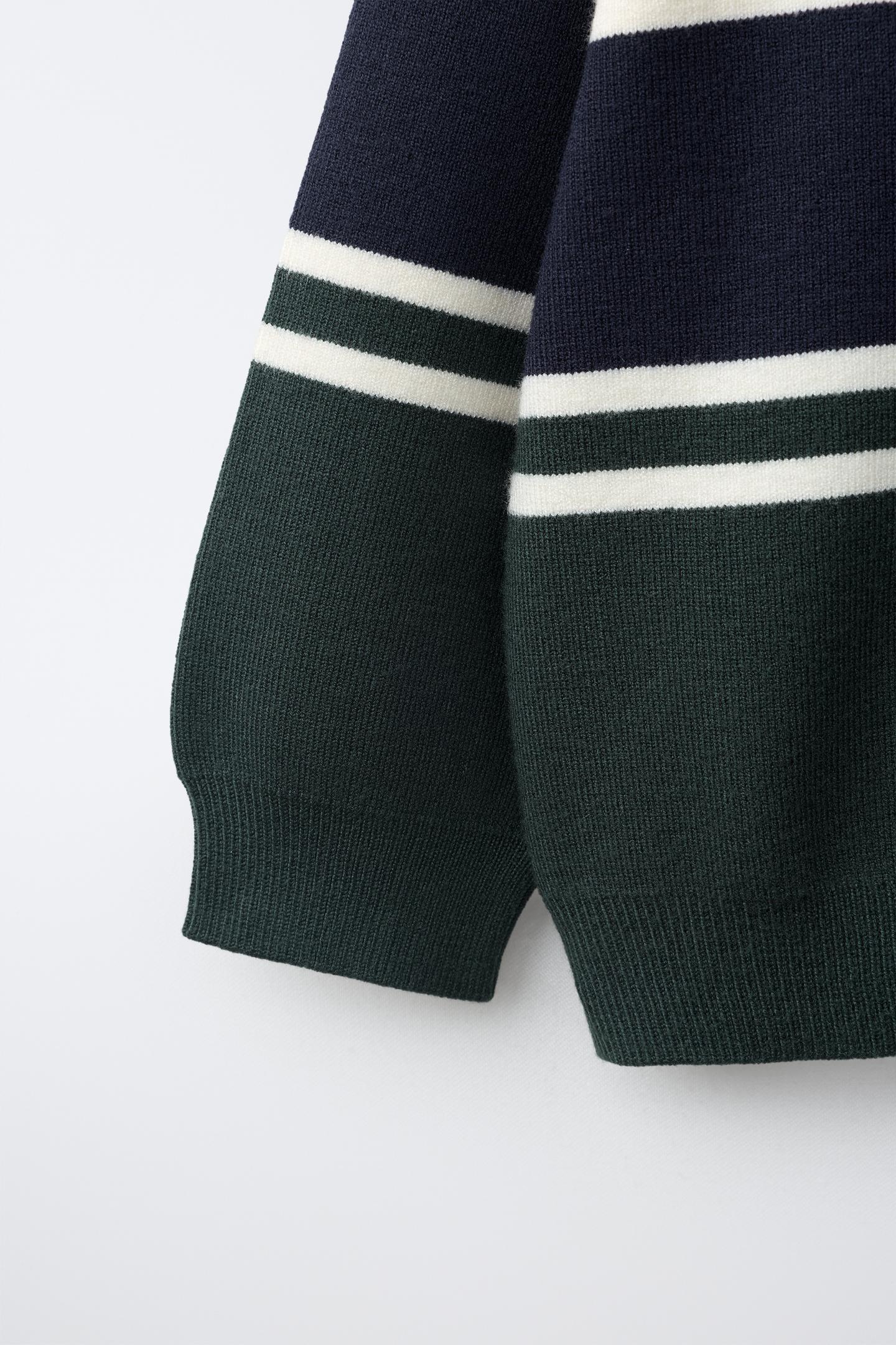Детский свитер Zara Embroidered Striped Knit Polo, цвет: Серый зелёный — фото 4