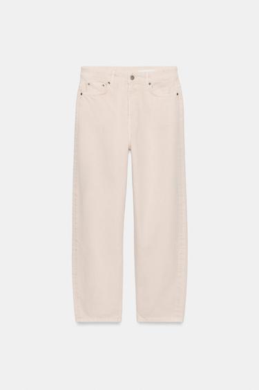 ג'ינס ZW COLLECTION TAPERED בגזרת MID WAIST - לבן / ורוד של Zara