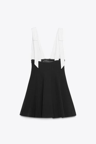 ROBE COURTE EN MATIÈRES VARIÉES À LACETS - Noir de Zara - Image 6