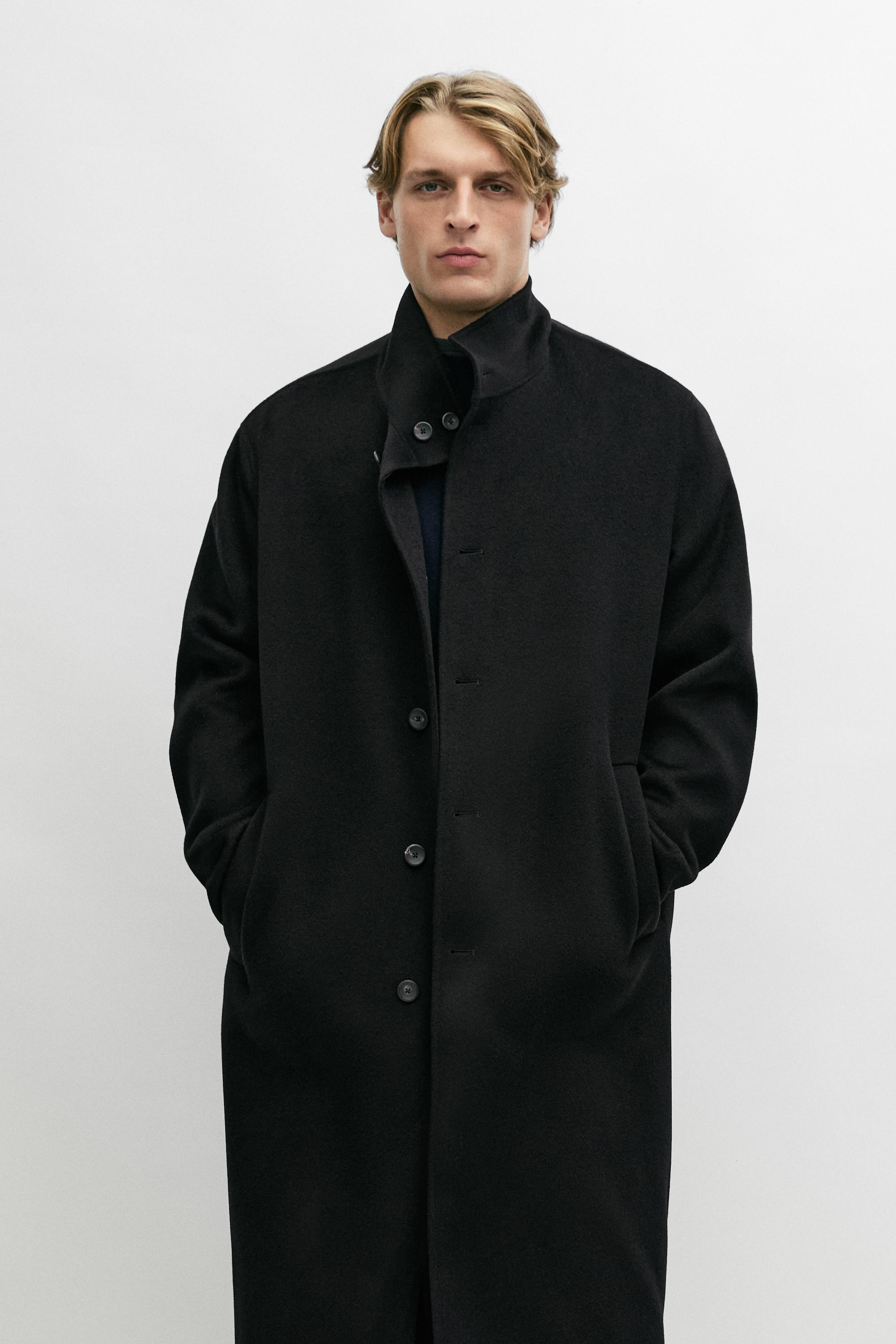 High neck wool blend coat