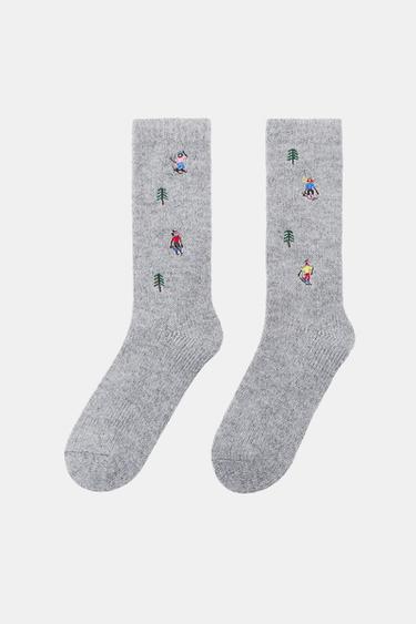 EMBROIDERED TALL SOCKS - Grey by Zara
