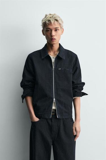 リラックスフィットピンストライプ柄ジャケットブルーZaraのリラックスフィットピンストライプ柄ジャケット - ブルー 
