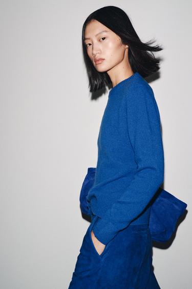 CASHMERE AND WOOL BASIC SWEATER - Bluish by Zara