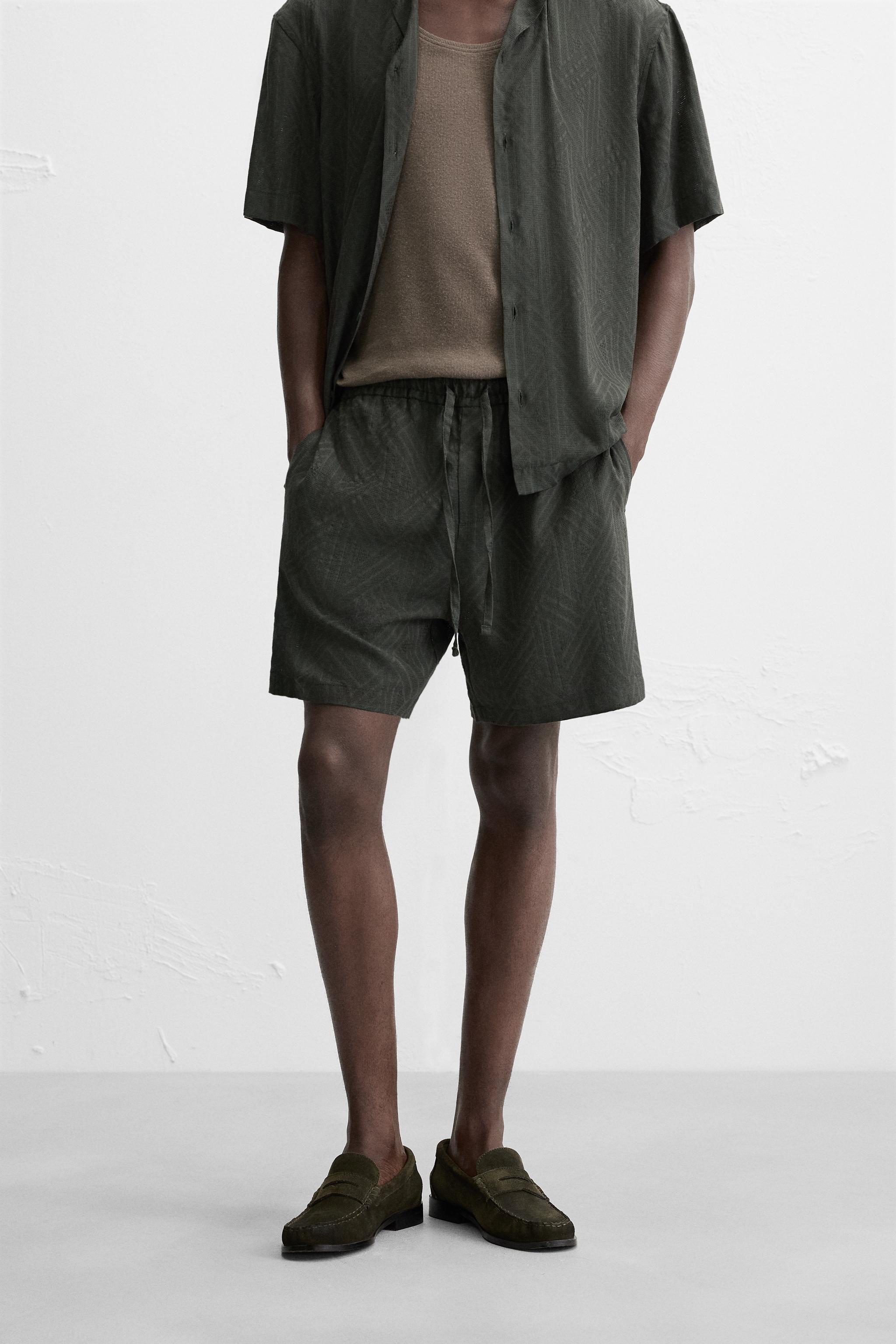 ジオメトリックジャカードバミューダ - ダークカーキ | ZARA