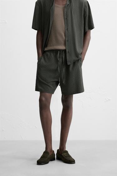 GEOMETRIC JACQUARD BERMUDA SHORTS - Dark khaki by Zara