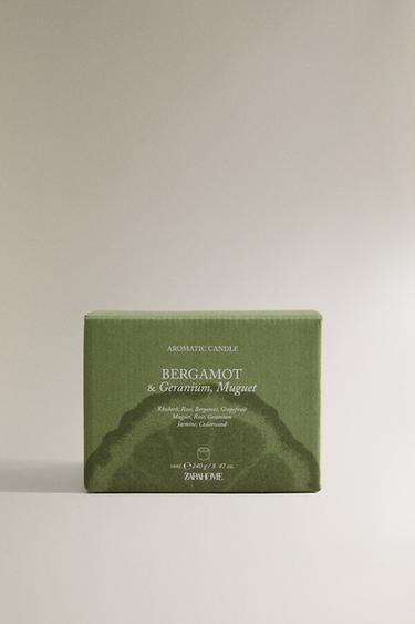 (240 G) BERGAMOT & GERANIUM, MUGUET SCENTED CANDLE - Green / Grass by Zara - Image 4
