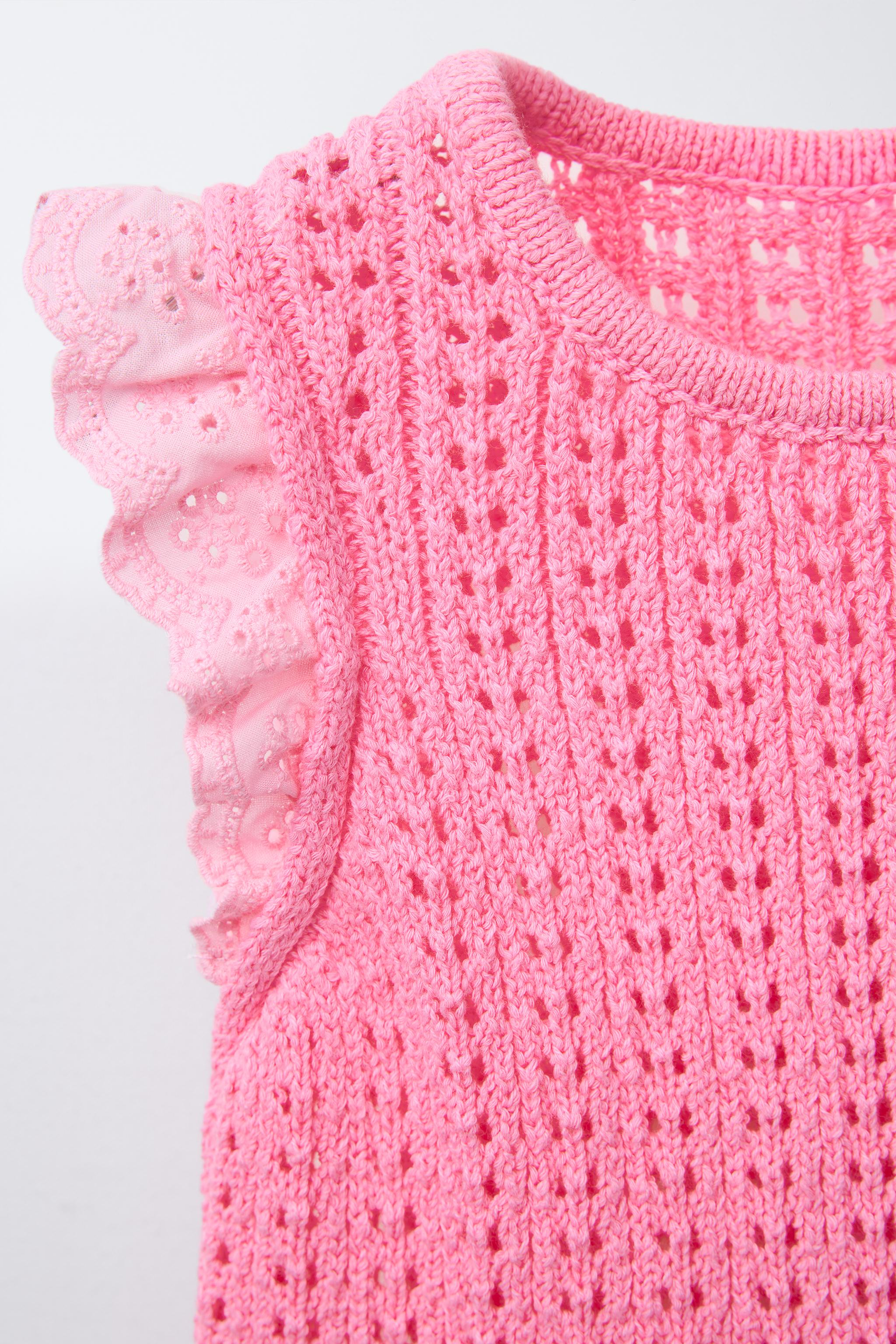 andmary Crochet frill knit tops