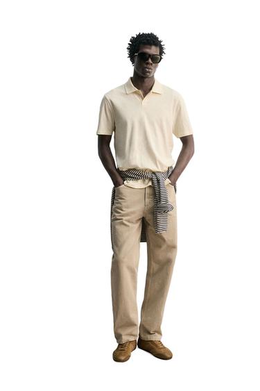 REGULAR FIT COTTON/LINEN POLO SHIRT - Ecru by Zara