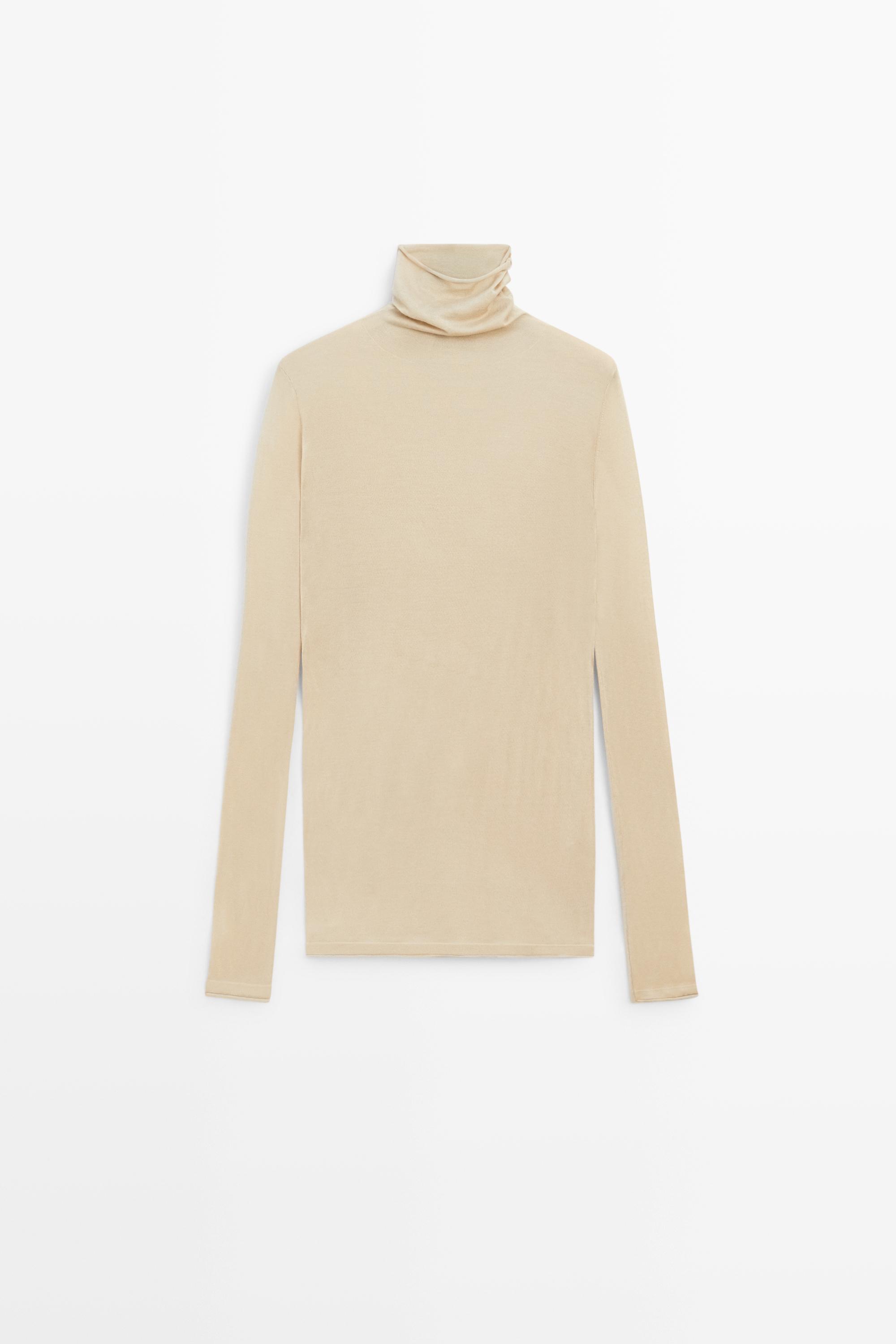 Pull long à col roulé 100 % soie