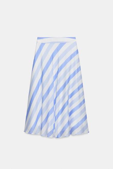 JUPE MI-LONGUE À RAYURES - Bleu / Blanc de Zara - Image 9