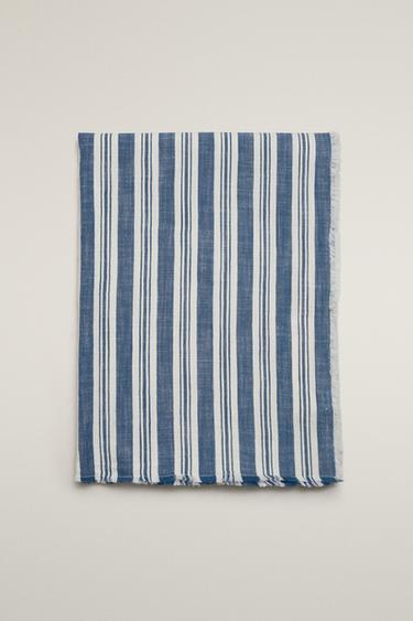 STRIPED COTTON THROW - Blue by Zara