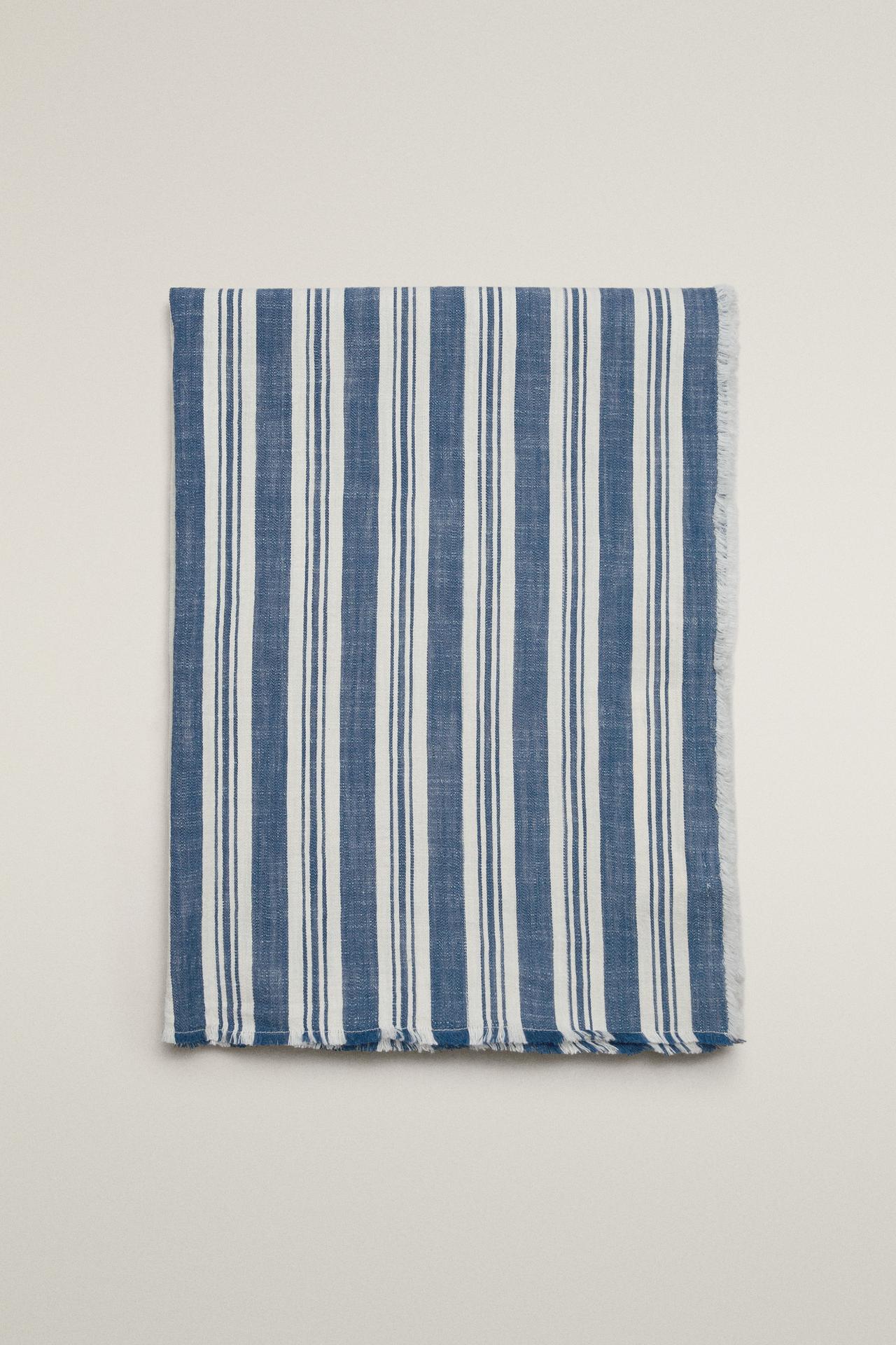 STRIPED COTTON BLANKET — Blue