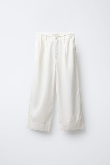 LINEN BLEND PLEATED TROUSERS - Oyster-white by Zara - Image 0