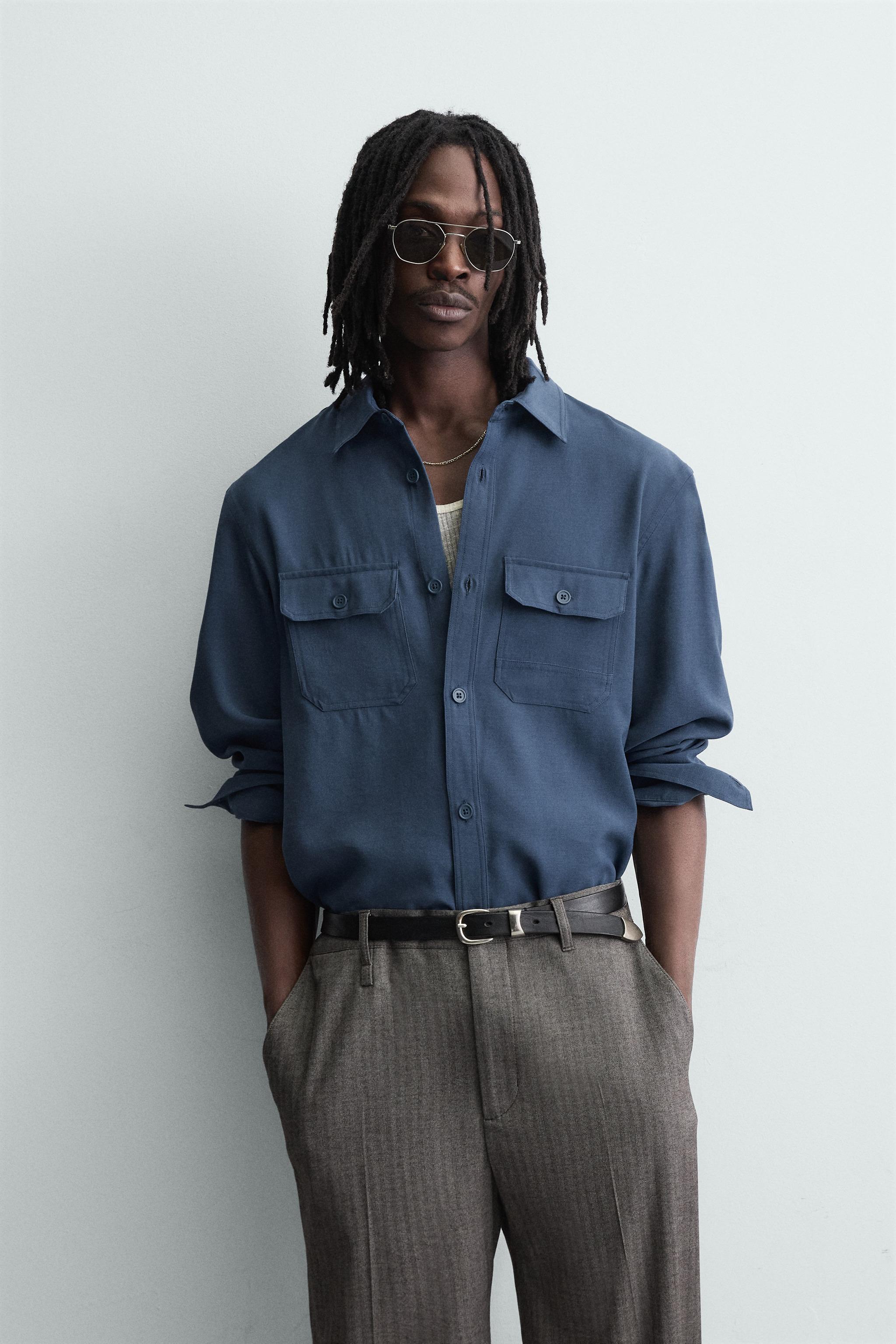 FLOWING SHIRT WITH POCKETS — Blue