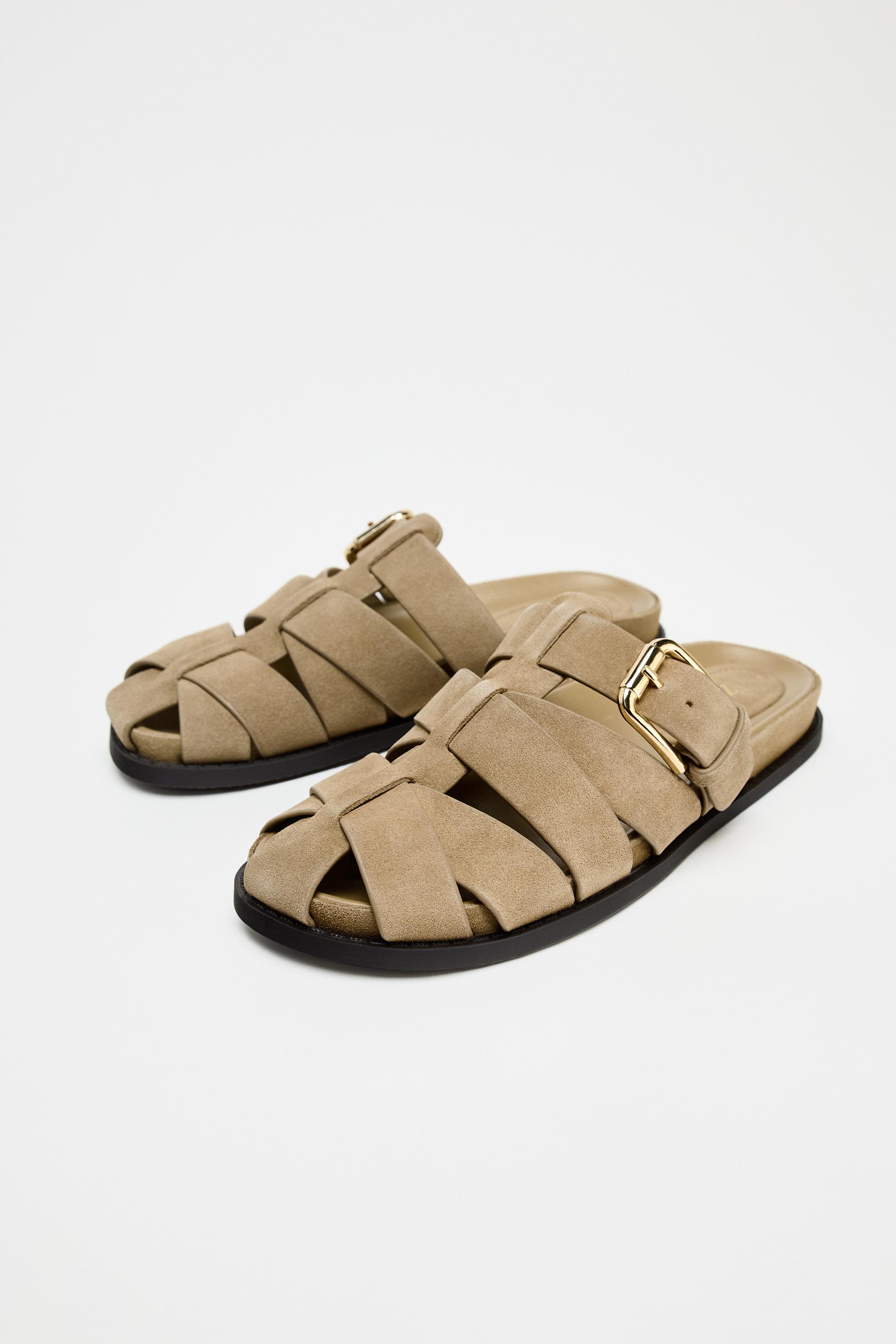 【ZARA】スプリットスエード ケージサンダル 2509/510/032 スプリットスエード ケージサンダル - カーキ | ZARA Japan / 日本