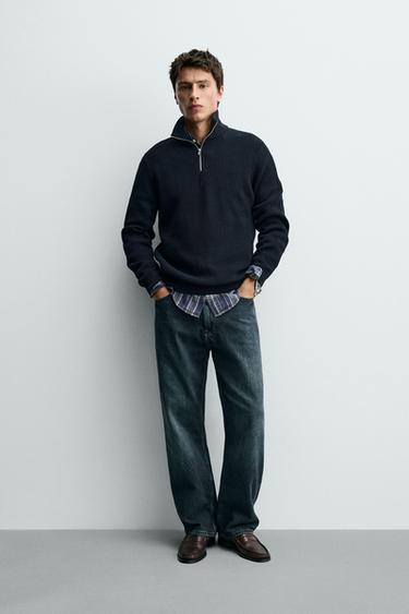 STRIKSWEATER MED PERLESTRIK OG LYNLÅS - marine fra Zara - Billede 0