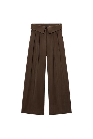 TROUSERS WITH TURN-UP WAIST AND DARTS - Brown by Zara