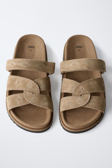 SANDALES EN CUIR BRODÉ - Marron de Zara - Image 3