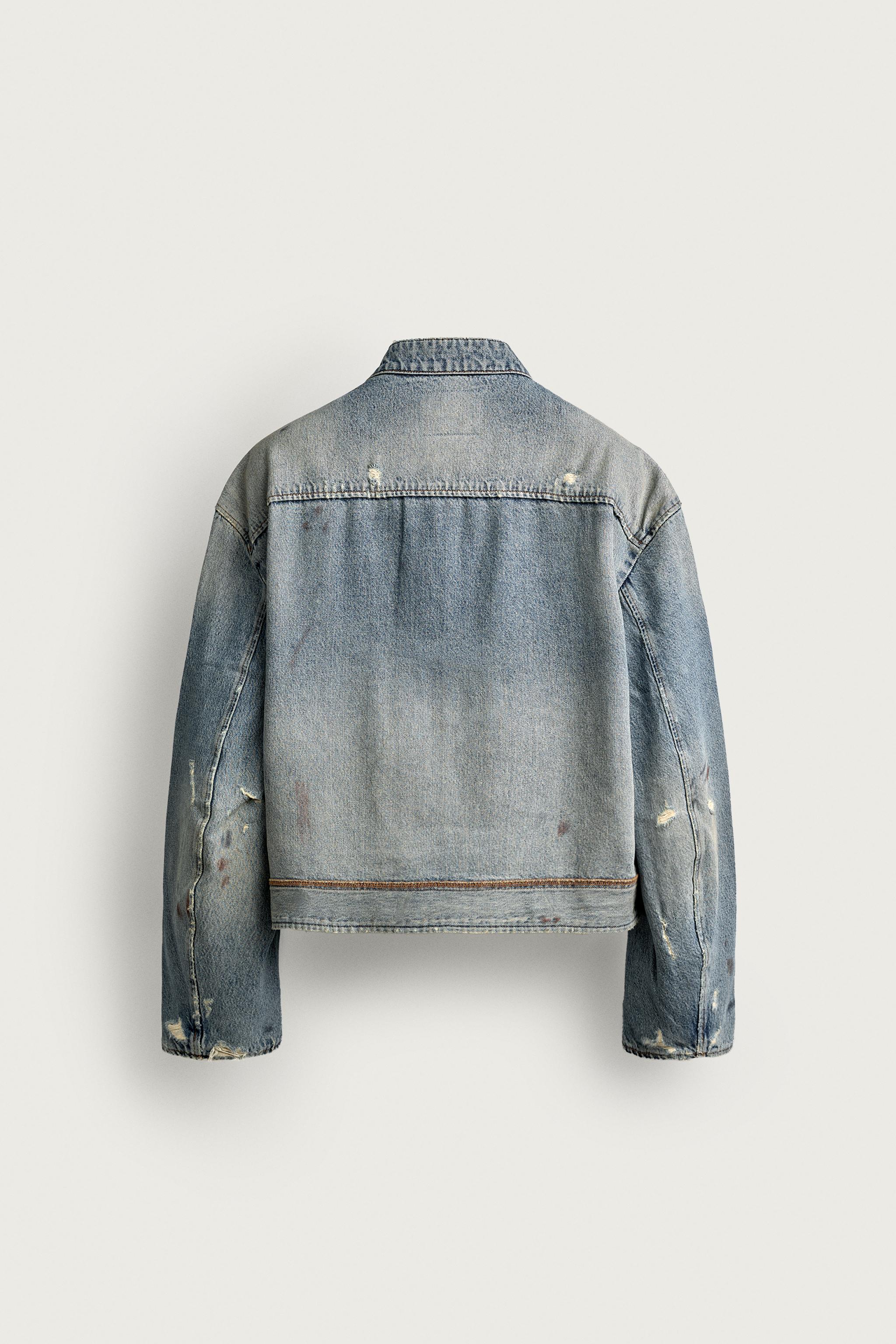 CROPPED DENIM BIKER JACKET