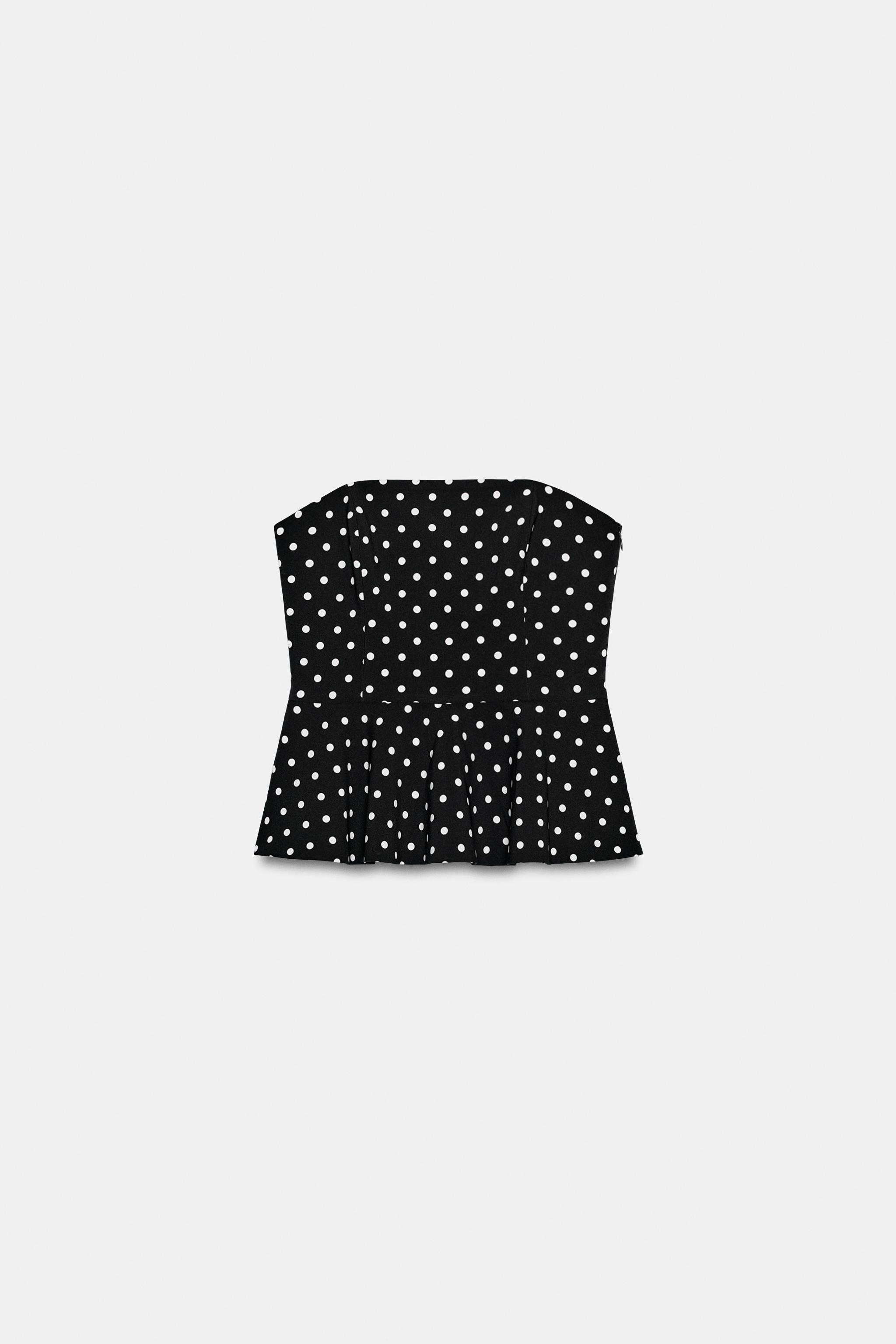 Zara Puantiyeli Straplez Peplum Top görsel 5